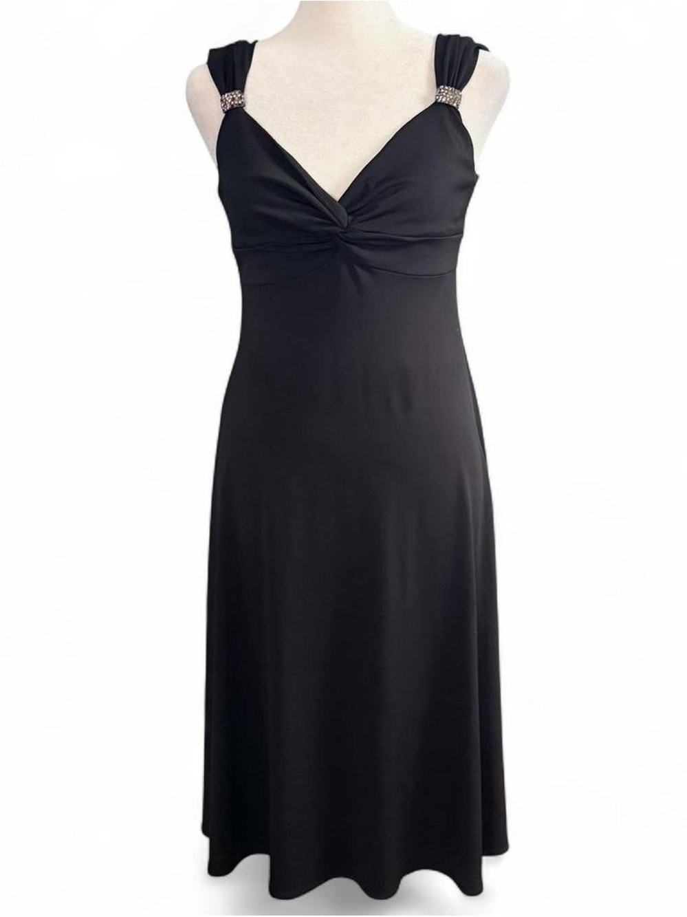 Vintage Maggy London Black Cocktail Dress Size 4 Rhinestone Strap Formal